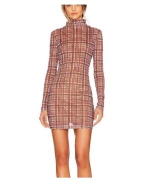 NWT Atoir Lara Worthington 006 Dress in Pink Check Plaid Long Sleeve Dress